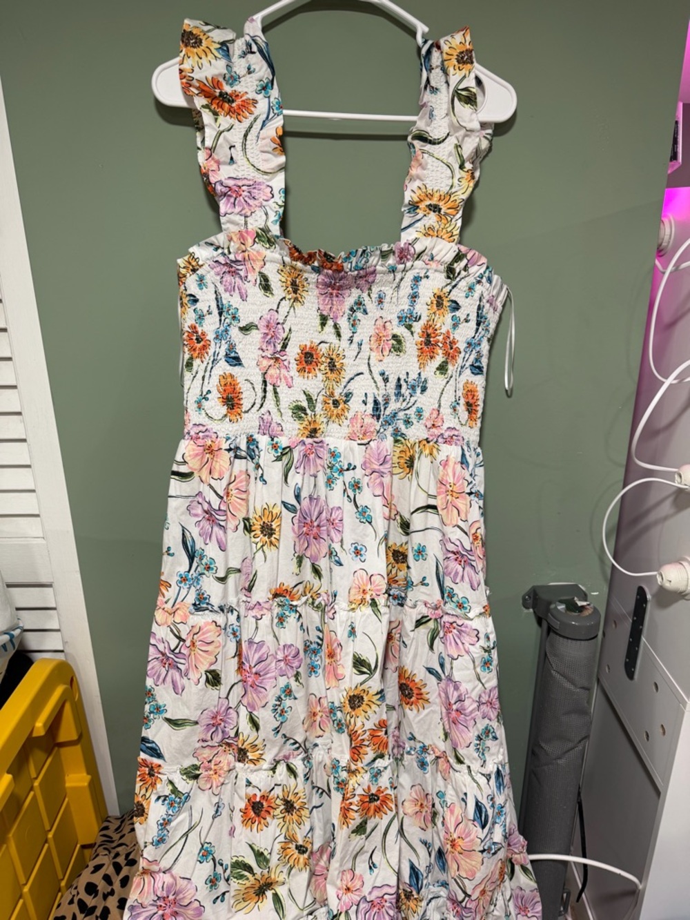 Floral Smocked Sundress - White with Multi-Color Flowers